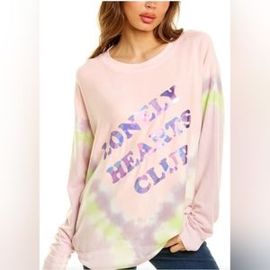WILDFOX Size Medium Powder Pink Tie-Dye Lonely Hearts Club Sweatshirt NWT